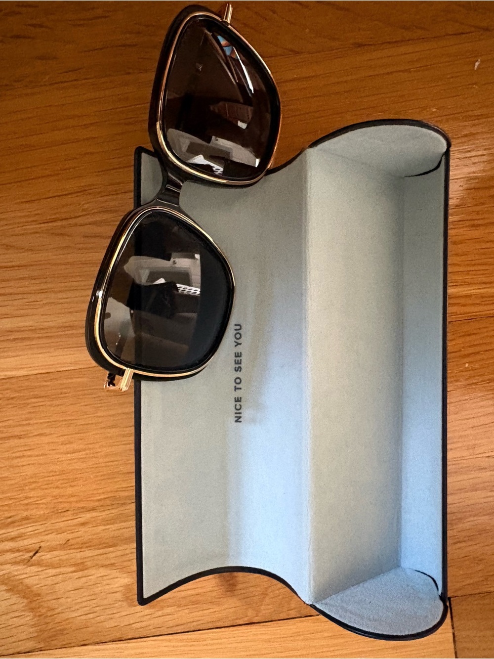 Warby Parker Safia Sunglasses. Black with Gold Trim - Compact Case Included